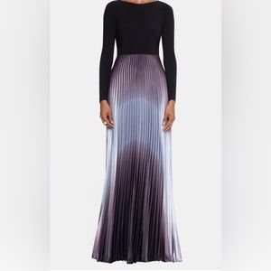 BETSY & ADAM Long Sleeve Ombre Charmeuse Pleat Dress